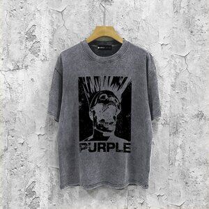 Purple Branded Textured Grey Crewneck T Shirt Men's
